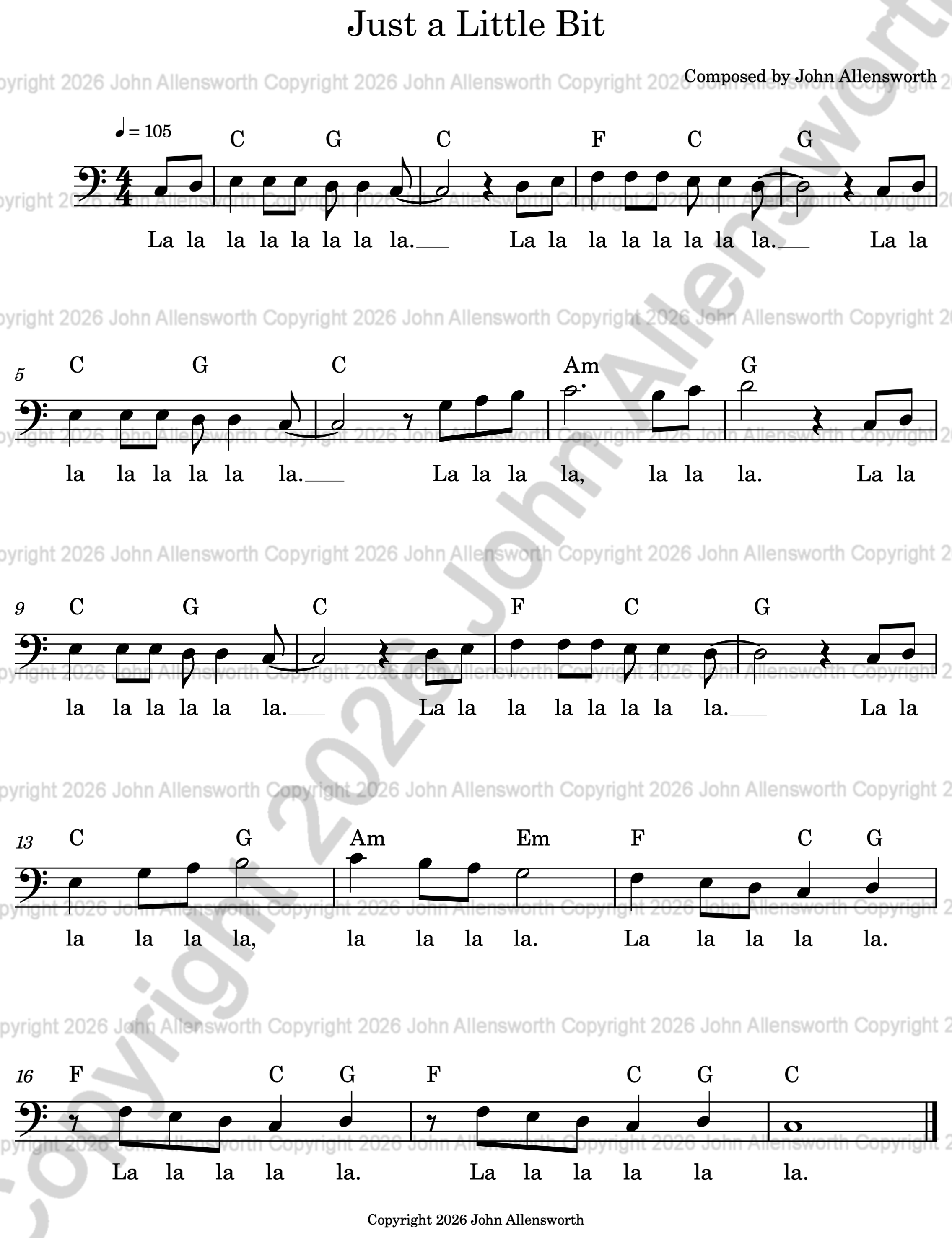 Just a Little Bit, composed by John Allensworth, copyright 2026